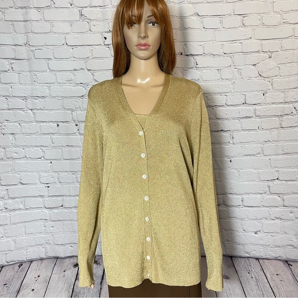 Ralph Lauren Knit Rayon Gold Tank Cardigan Set Size 2X - Picture 1 of 14